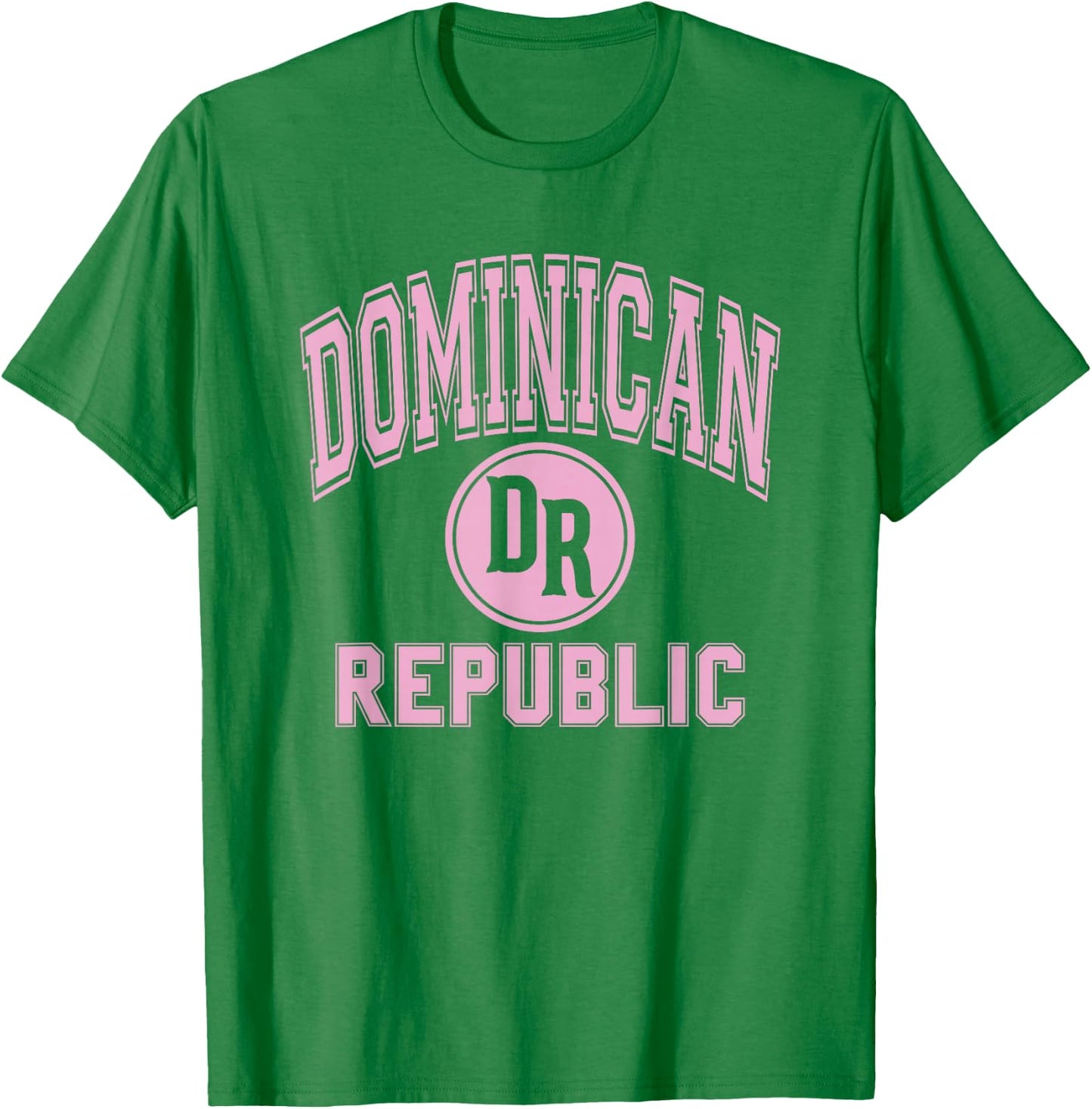 Dominican Republic Text DR Circle White with Pink Print T-Shirt - T-Shirt | Irish Green