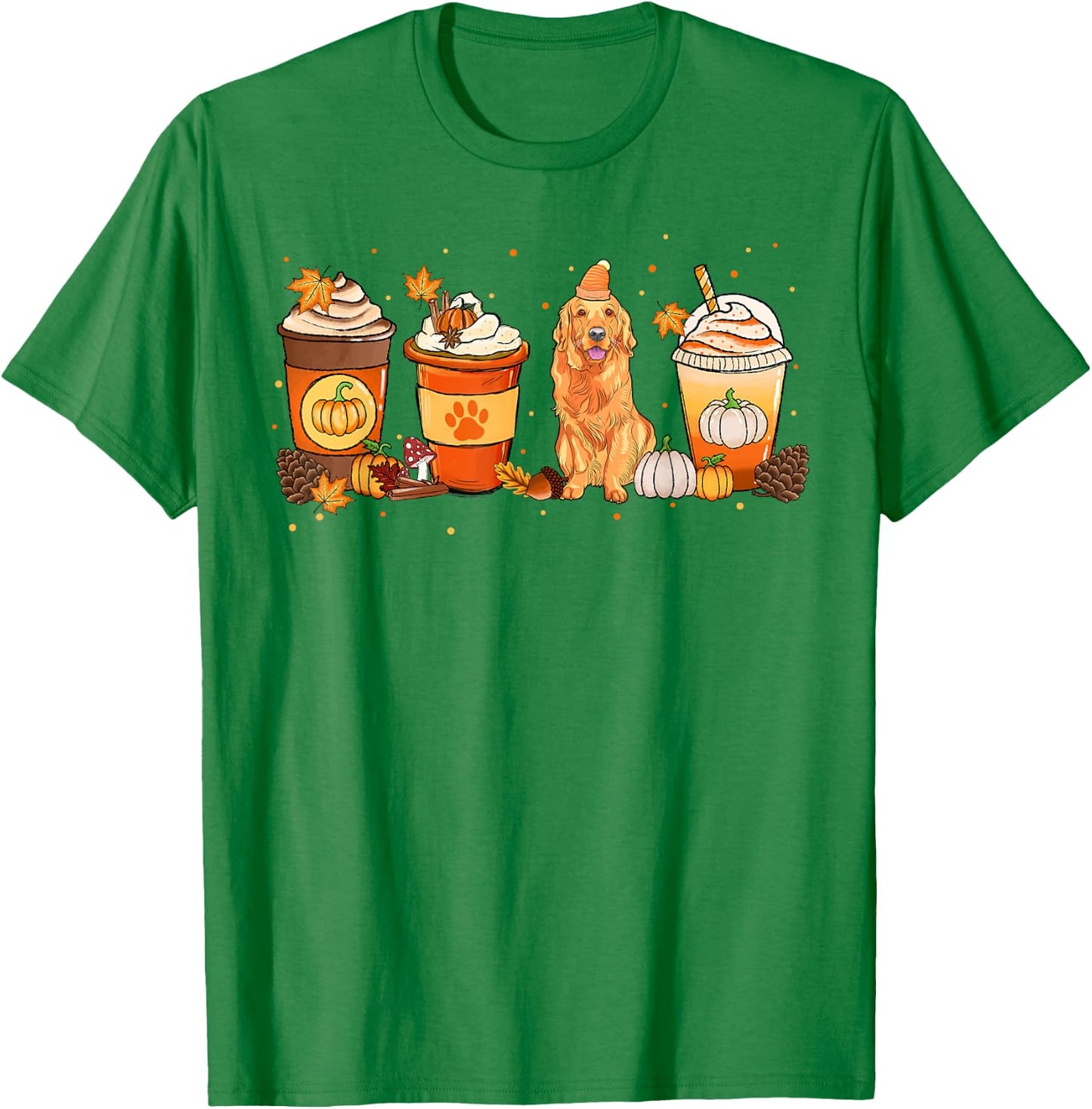 Pumpkin Spice Latte Golden Retriever Fall Thanksgiving T-Shirt - T-Shirt | Irish Green