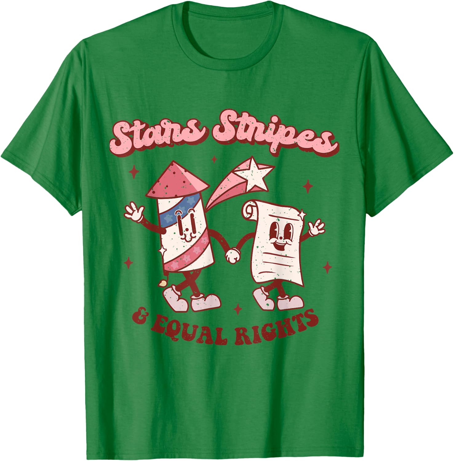 Stars Stripes & Equal Rights 4th Of July Retro Groovy Women T-Shirt - T-Shirt | Irish Green