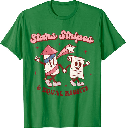Stars Stripes & Equal Rights 4th Of July Retro Groovy Women T-Shirt - T-Shirt | Irish Green