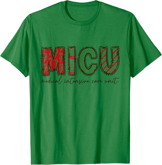 MICU Nurse Christmas , Christmas MICU Squad, Medical Icu Nur T-Shirt - T-Shirt | Irish Green