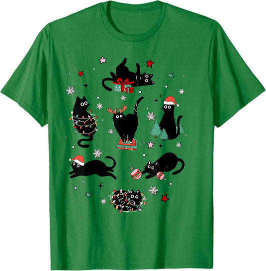 Santa Cat Light Gorgeous Reindeer Pajama Christmas Cat Lover T-Shirt - T-Shirt | Irish Green
