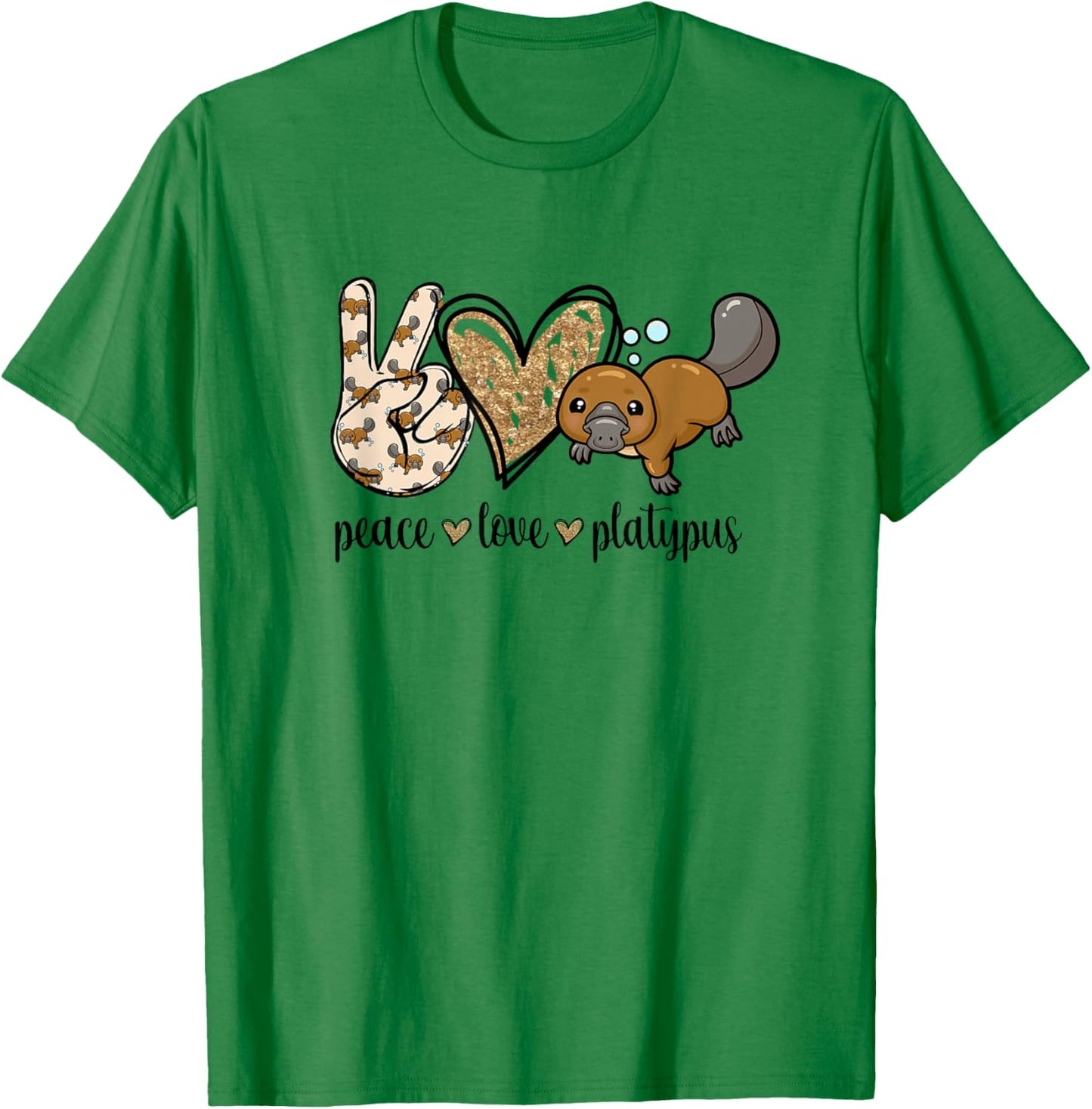 Girls Cute Kawaii Peace Love Platypus Lover T-Shirt - T-Shirt | Irish Green