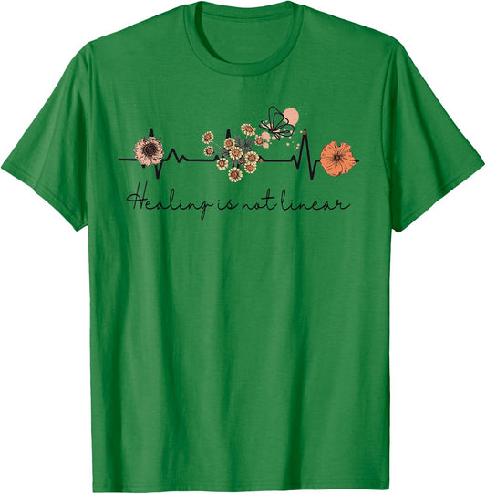 Healing Is Not Linear Mental Health Awareness Flower Quote T-Shirt - T-Shirt | Irish Green