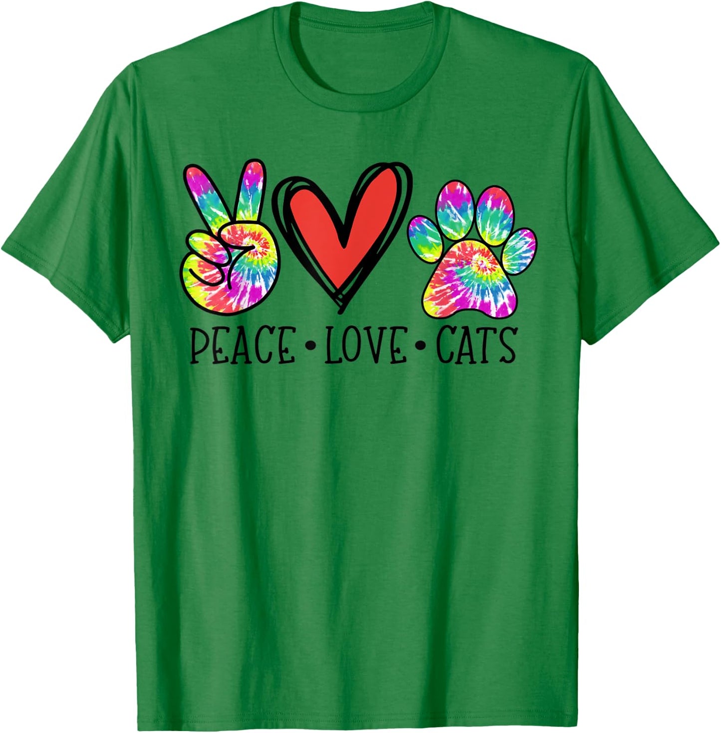 Peace Love Cats Paws Tie Dye Rainbow Animal Rescue T-Shirt - T-Shirt | Irish Green