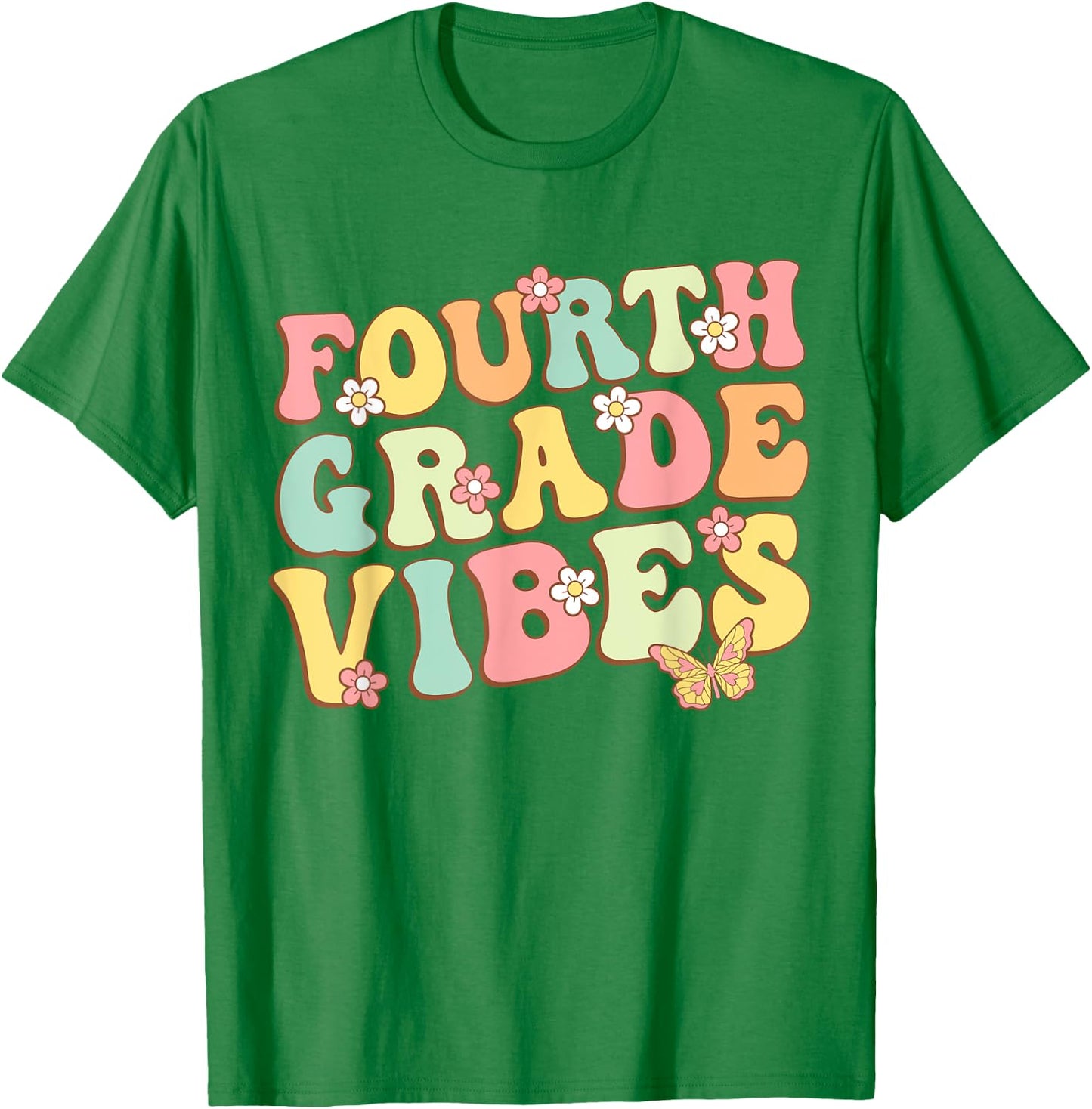 Fourth Grade Vibes Hello Team 4th Grade Teacher Kids Retro T-Shirt - T-Shirt | Irish Green