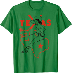 Vintage Rodeo Texas Pride Boots & Bikini Pin-Up Cowgirl T-Shirt - T-Shirt | Irish Green