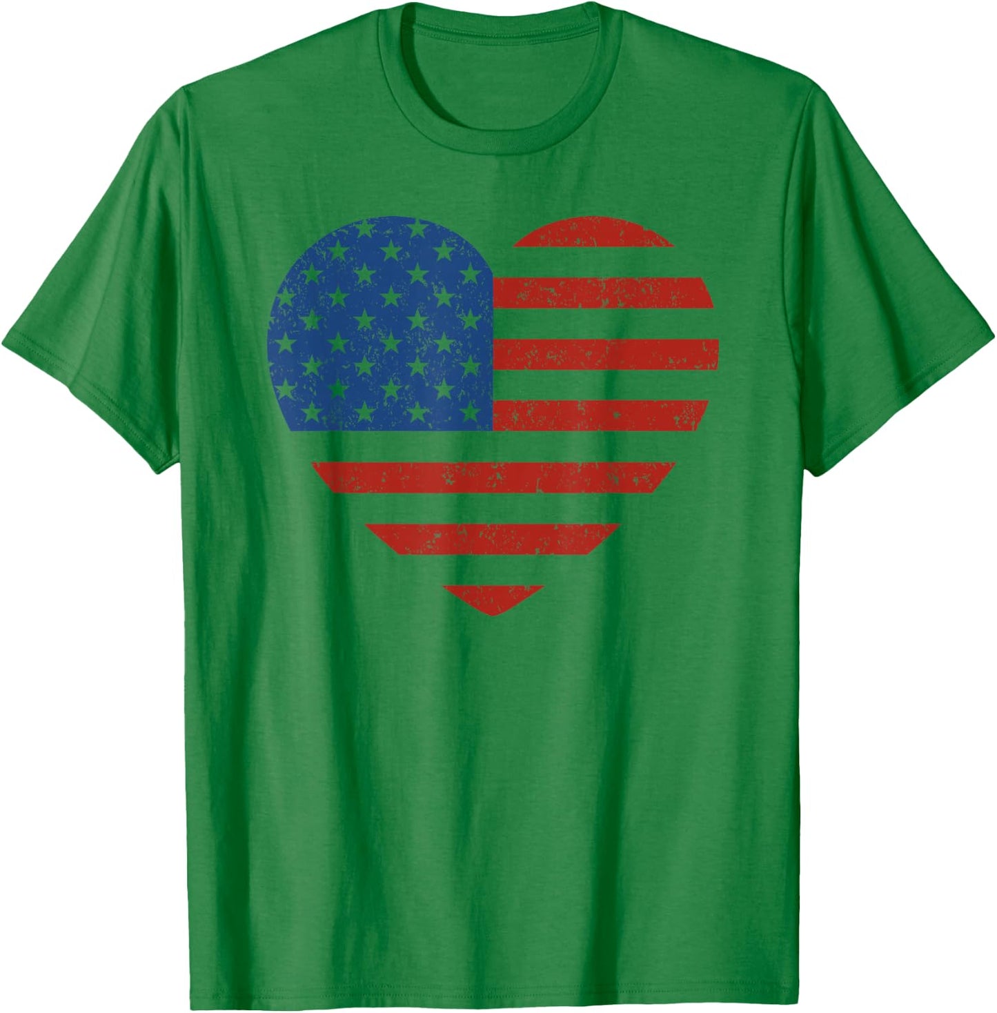 American Flag Heart Patriotic Men Boys & Girls 4th of July T-Shirt - T-Shirt | Irish Green