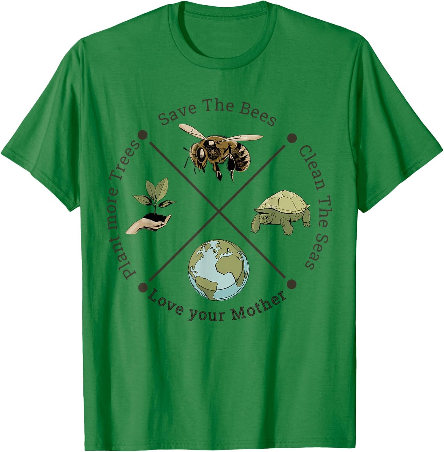 Earth Day Save the Bees Plant More Trees Clean the Seas T-Shirt - T-Shirt | Irish Green