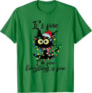 It's Fine I'm Fine Everything Is Fine Funny Cat Christmas Men Women Kids T-Shirt - T-Shirt | Irish Green