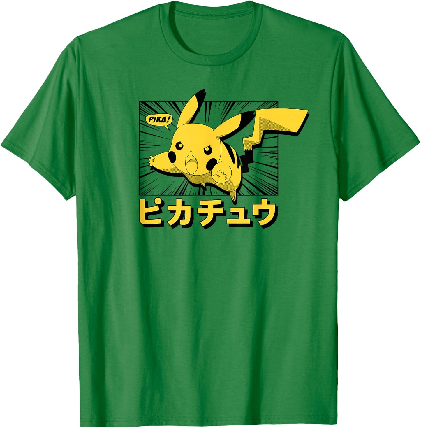 Pokémon - Pikachu Anime Kanji T-Shirt - T-Shirt | Irish Green