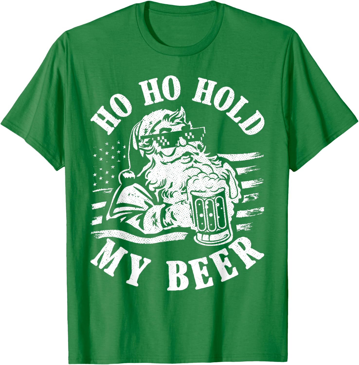 Christmas In July 2023 Hipster Santa Ho Ho Hold My Beer T-Shirt - T-Shirt | Irish Green