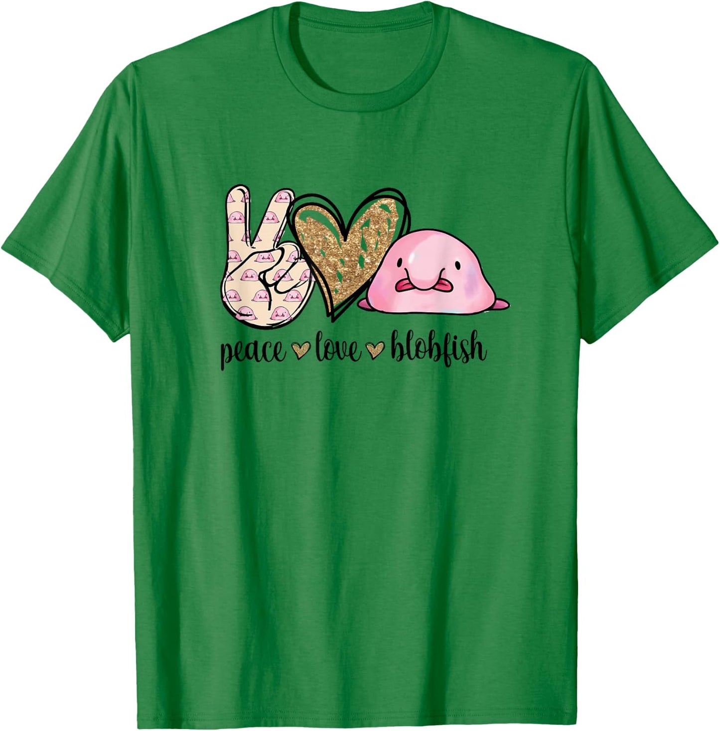 Girls Kids Peace Love Meme Blobfish Lover T-Shirt - T-Shirt | Irish Green