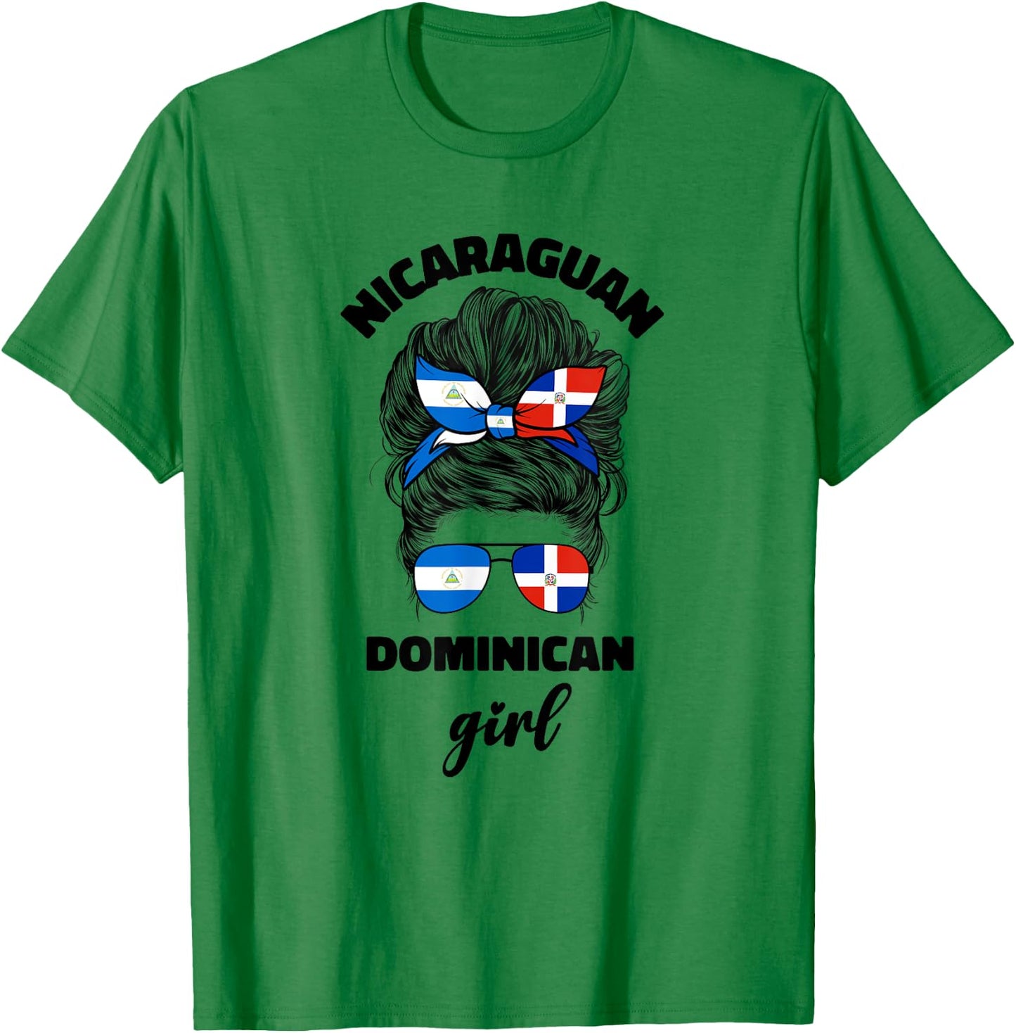 Half Dominican And Nicaraguan Nicaragua Flag Girl Women Mix T-Shirt - T-Shirt | Irish Green