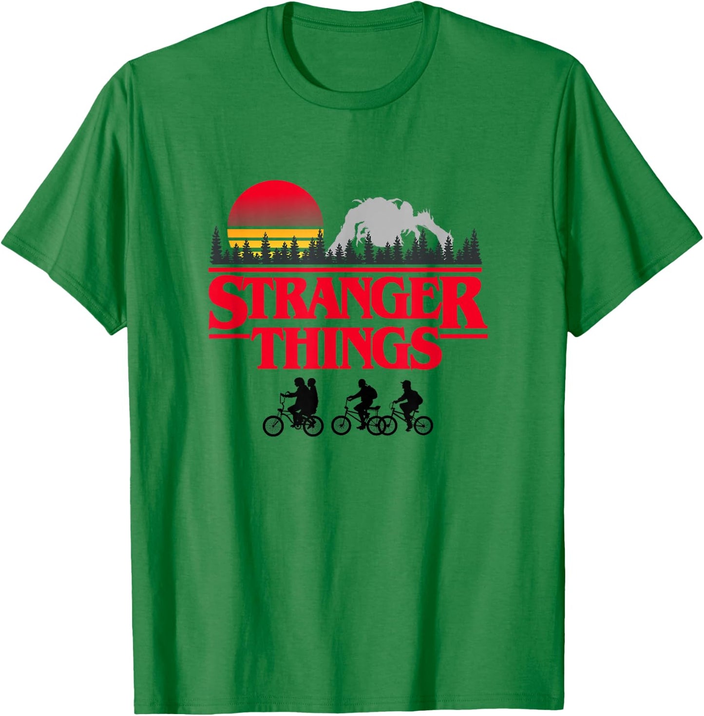 Stranger Things Retro Vintage Sunset Group Bike Silhouettes T-Shirt - T-Shirt | Irish Green