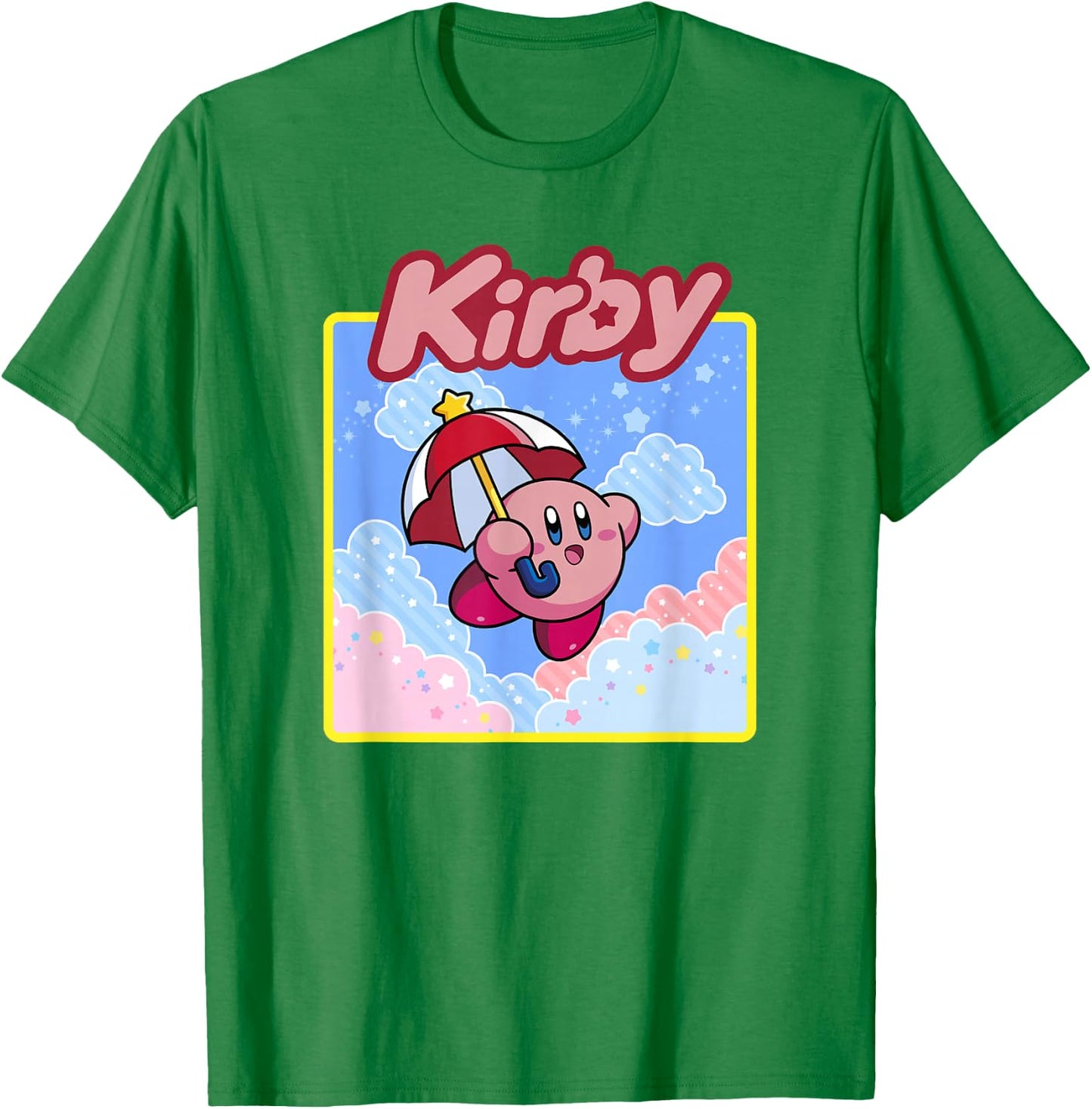 Kirby Floating in The Clouds Pastel Kawaii Nintendo Panel T-Shirt - T-Shirt | Irish Green
