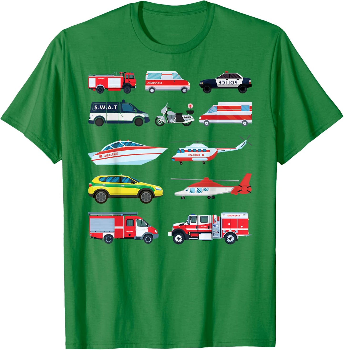 Emergency Vehicles, Emergency Boy and Girl T-Shirt - T-Shirt | Irish Green
