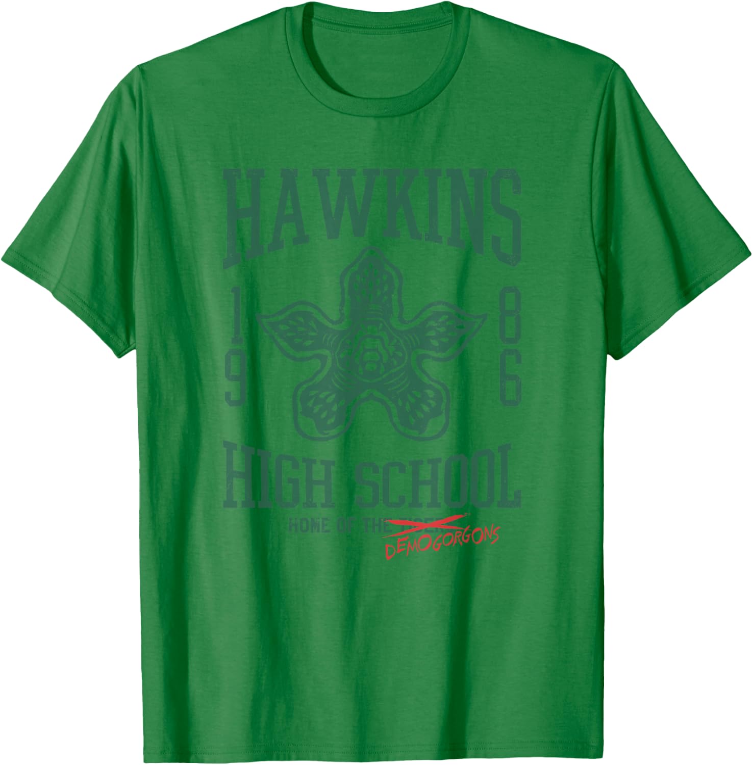 Stranger Things 4 Hawkins High School Demogorgon Collegiate T-Shirt - T-Shirt | Irish Green