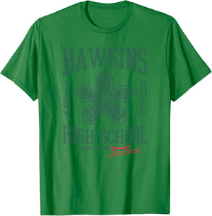 Stranger Things 4 Hawkins High School Demogorgon Collegiate T-Shirt - T-Shirt | Irish Green