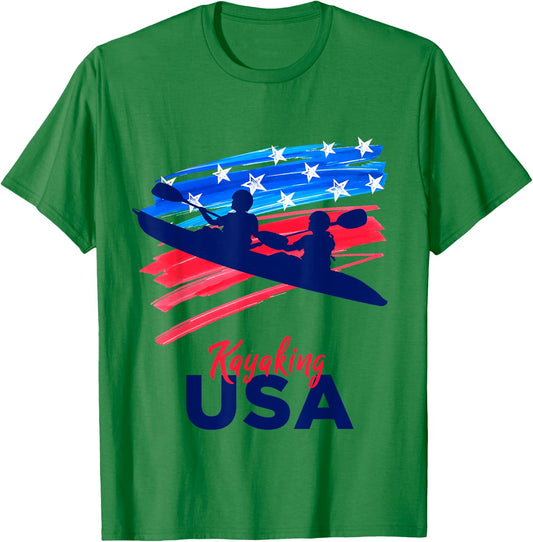Kayaking Support the Team Kayaking Kayaker USA Flag T-Shirt - T-Shirt | Irish Green