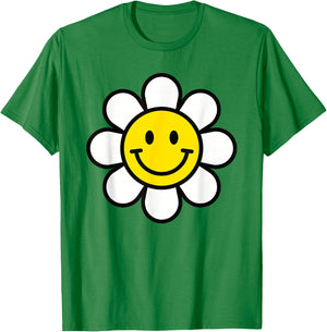 Yellow Happy Smiling Smile Face Daisy Flower Shirt Kids Girl T-Shirt - T-Shirt | Irish Green