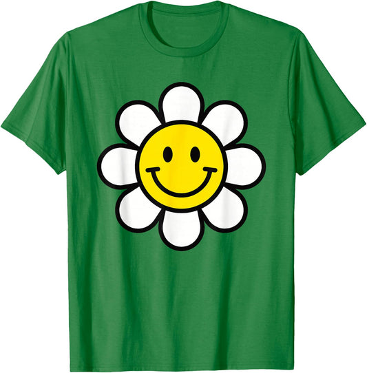 Yellow Happy Smiling Smile Face Daisy Flower Shirt Kids Girl T-Shirt - T-Shirt | Irish Green