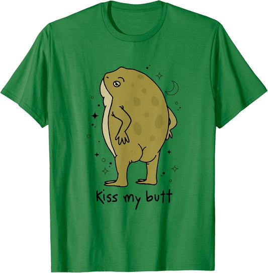 Frog Art Cottagecore Kiss My Butt Funny Frog Lovers Adult T-Shirt - T-Shirt | Irish Green