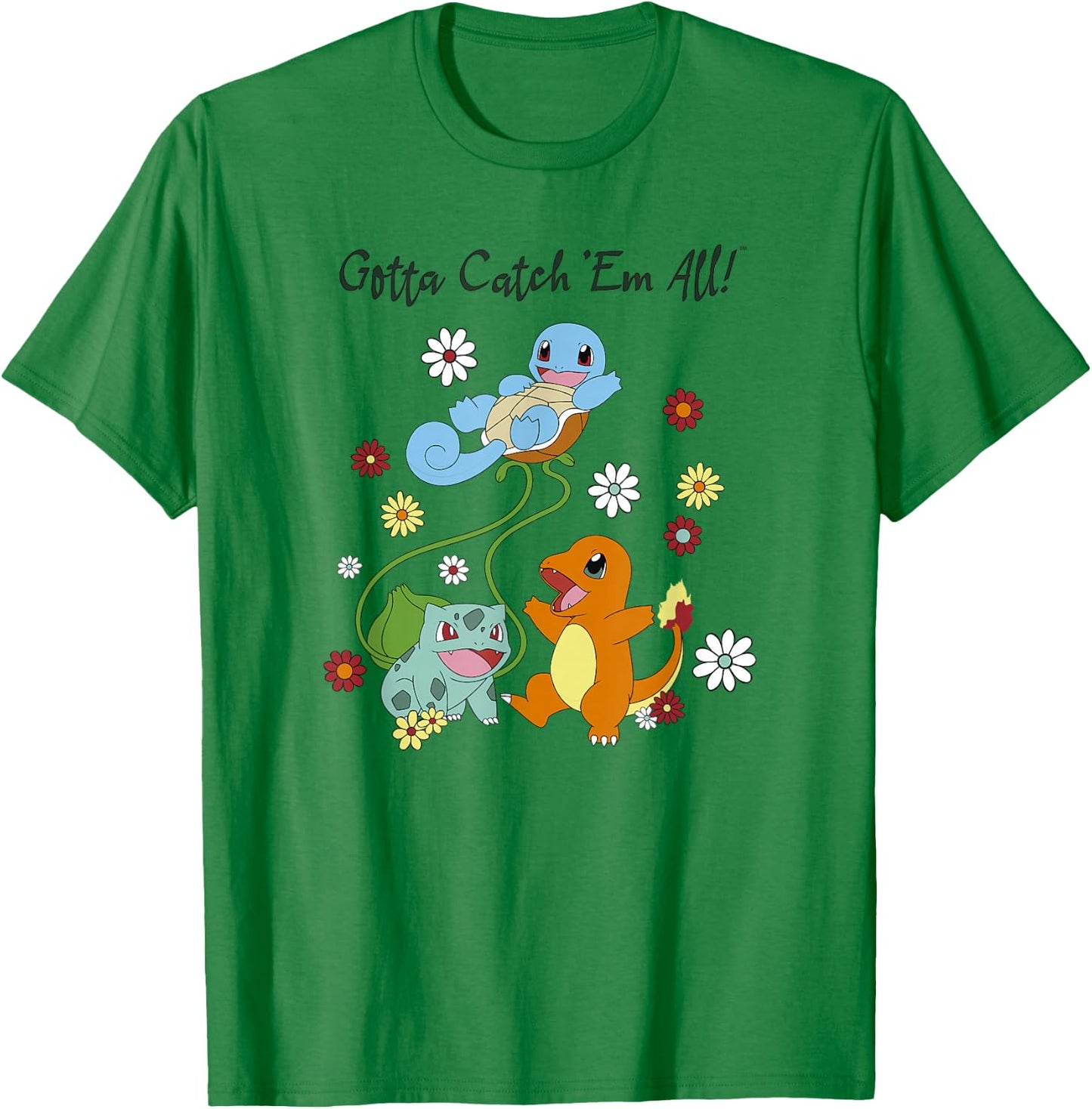 Pokémon Group Shot Starters Gotta Catch' Em All Floral T-Shirt - T-Shirt | Irish Green