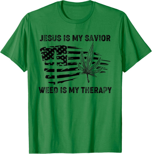 Jesus Is My Savior Weed Is My Therapy T-Shirt - T-Shirt | Irish Green