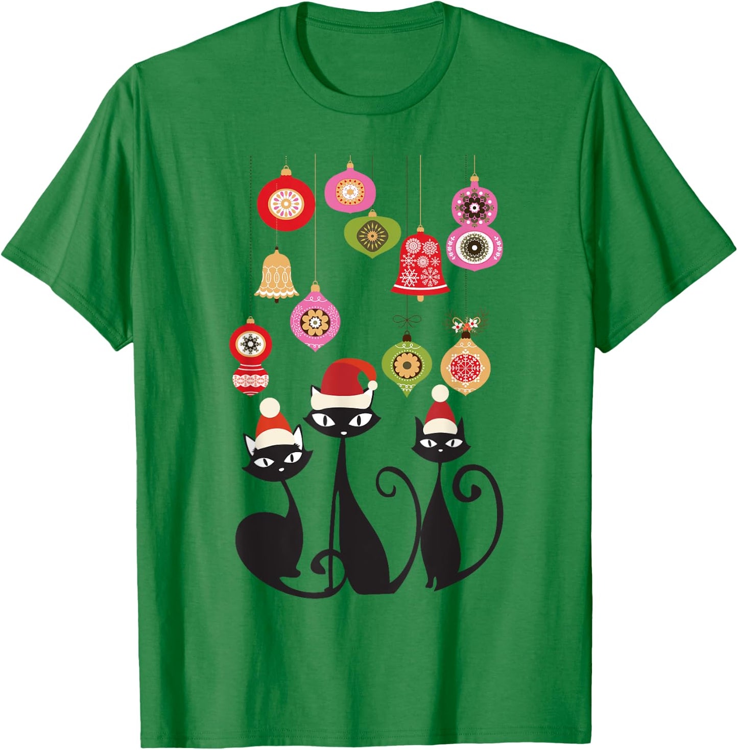 Retro Cat Vintage Mid Century Modern Cat Christmas Ornaments T-Shirt - T-Shirt | Irish Green