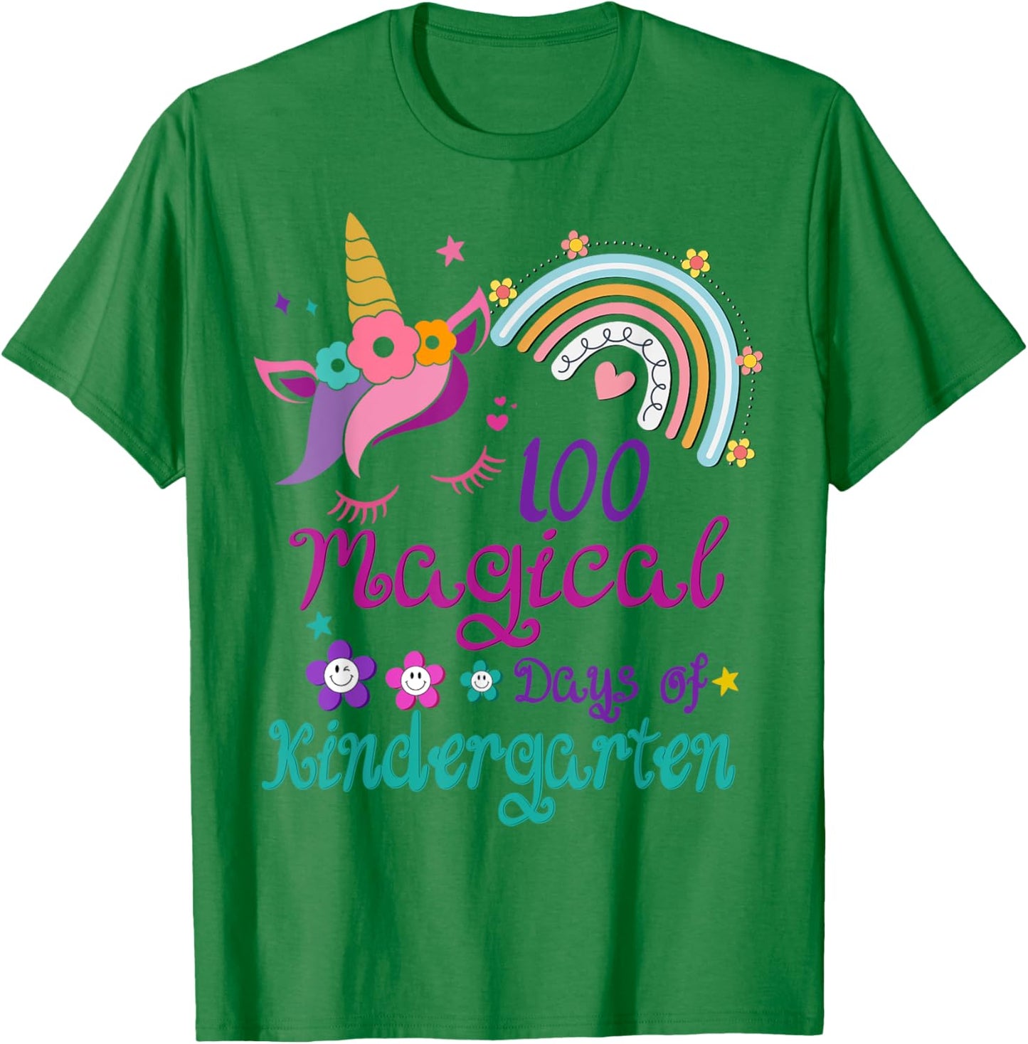 100 Days Of Kindergarten 100th Day School unicorn girls T-Shirt - T-Shirt | Irish Green