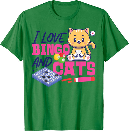 Bingo Player Cat I Love Bingo And Cats T-Shirt - T-Shirt | Irish Green