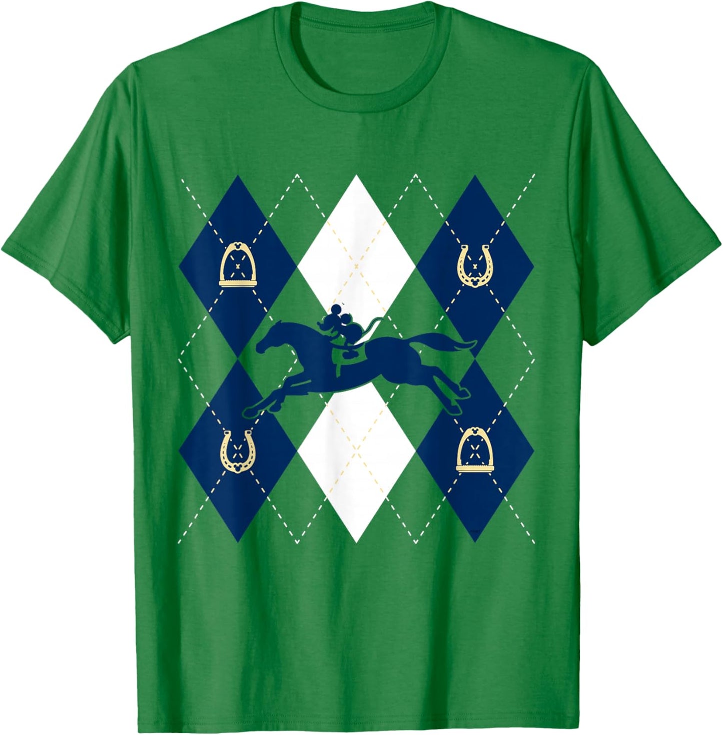 Disney Mickey Mouse Horse Racing Silhouette Argyle Pattern T-Shirt - T-Shirt | Irish Green