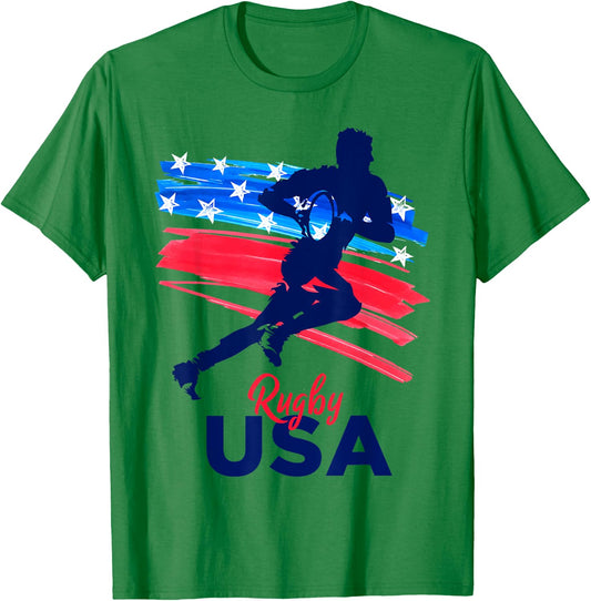 Rugby Football Support the Team Rugby Player USA Flag T-Shirt - T-Shirt | Irish Green