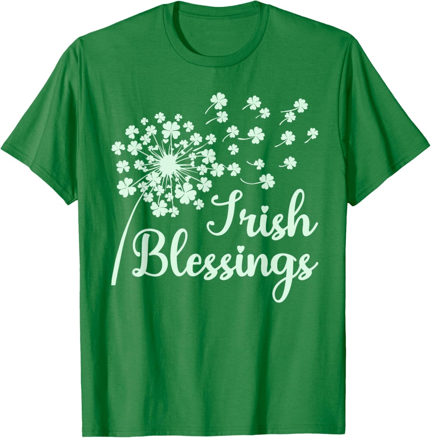 Irish Blessings Dandelion Blowing Shamrocks Celtic Heritage T-Shirt - T-Shirt | Irish Green