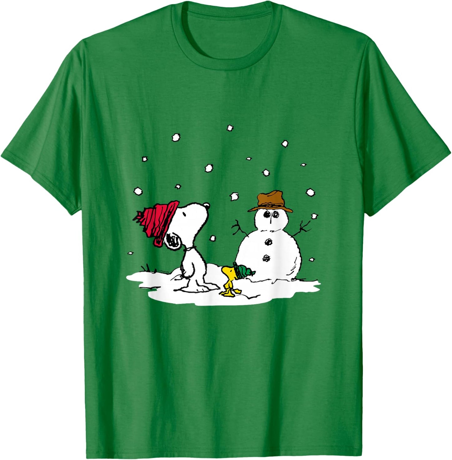 Peanuts - Snoopy Woodstock Snowman T-Shirt - T-Shirt | Irish Green
