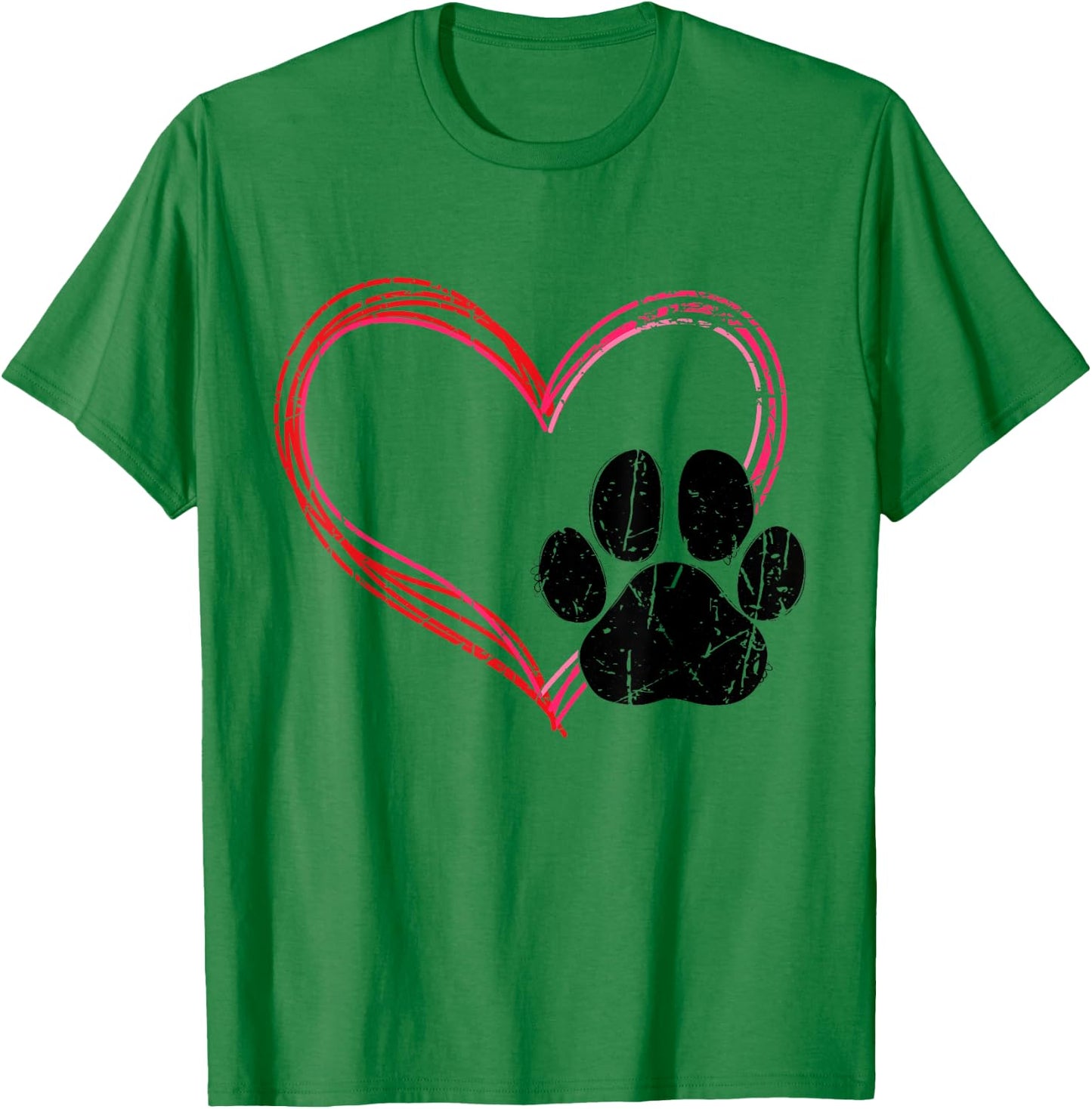 Love Heart Cat Dog Paw Print, Pet Gifts For Valentine's Day T-Shirt - T-Shirt | Irish Green