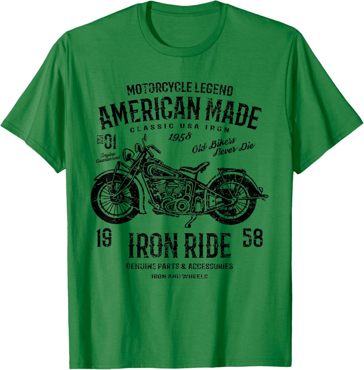 Retro American Vintage Style Motorcycle Distressed Design T-Shirt - T-Shirt | Irish Green