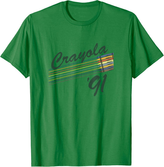 Crayola '91 Multiple Colored Streaks Trail Vintage Logo T-Shirt - T-Shirt | Irish Green