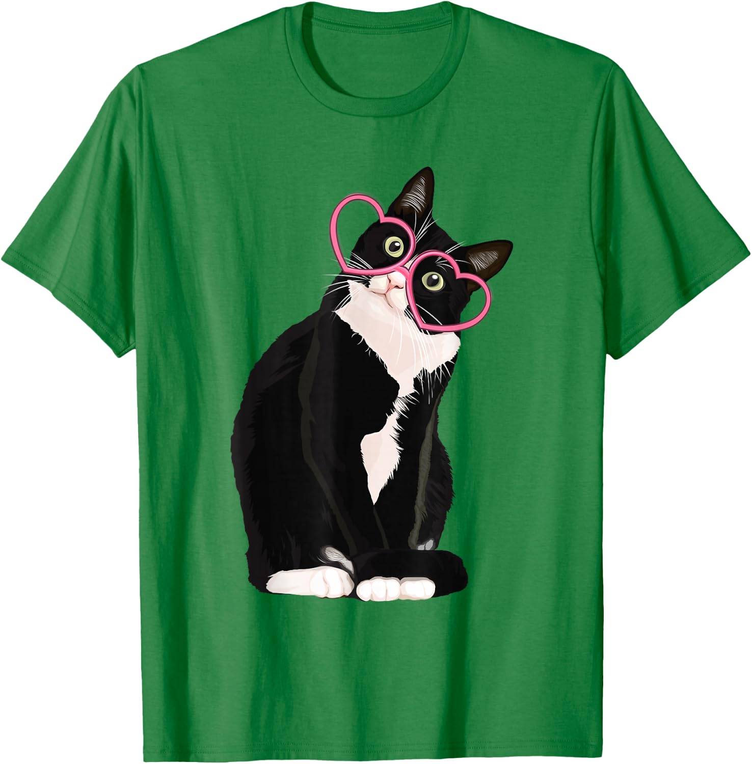 Cool Black Cat Kitten Red Heart Glasses Happy valentines Day T-Shirt - T-Shirt | Irish Green
