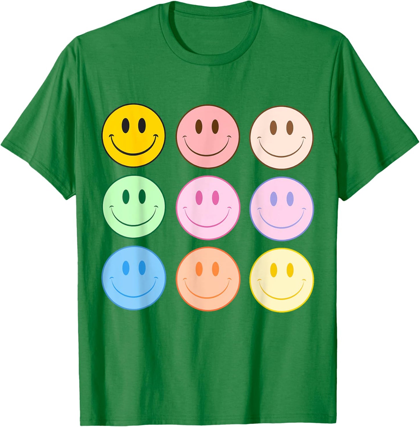 Retro Happy Face Colorful - Smile Face Trendy T-Shirt - T-Shirt | Irish Green