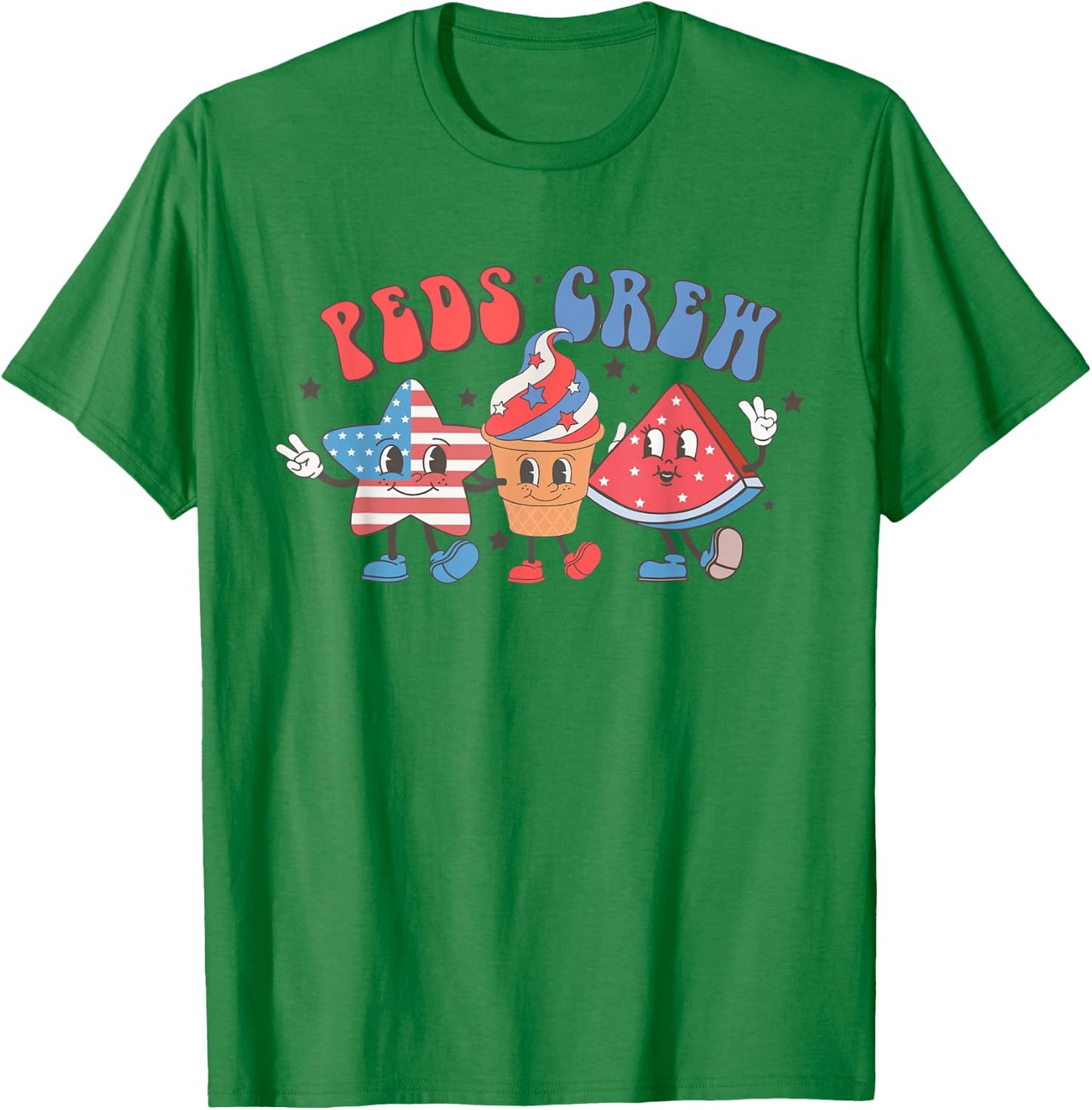 Retro Peds Crew Pediatric Nurse 4th Of July Independence Day T-Shirt - T-Shirt | Irish Green