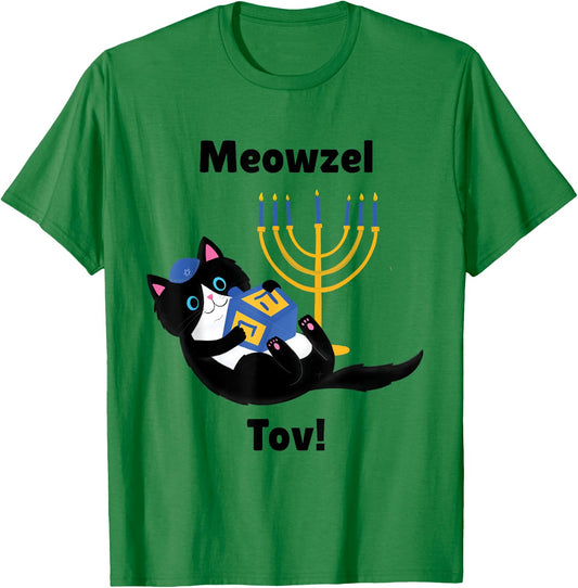 MeowzeL Tov | Hanukkah Cat Women Girls Kids T-Shirt - T-Shirt | Irish Green
