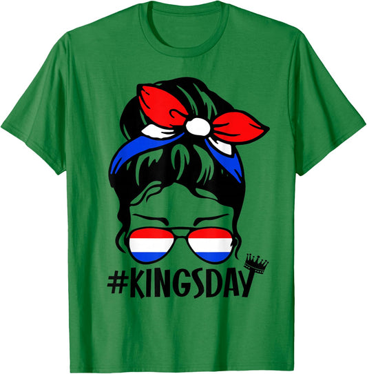 Koningsdag Netherlands Messy Bun Kingsday Dutch Kings Day T-Shirt - T-Shirt | Irish Green