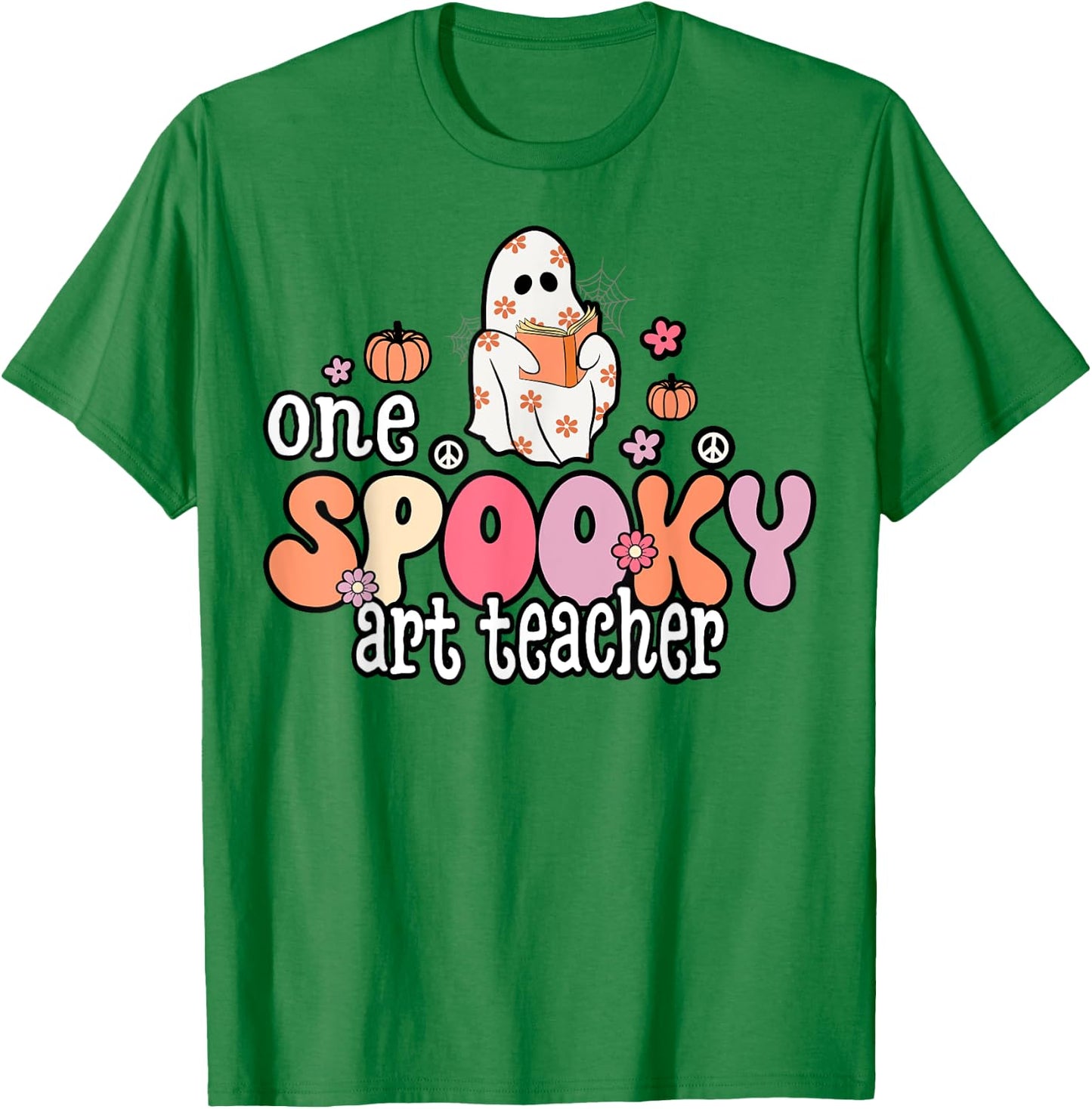 One Spooky Art Teacher Halloween Ghost Costume Retro Teacher Men Women T-Shirt - T-Shirt | Irish Green