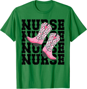 Funny Nurse Week Gifts Nurse Cowgirl Boots RN Nurse & LPN T-Shirt - T-Shirt | Irish Green