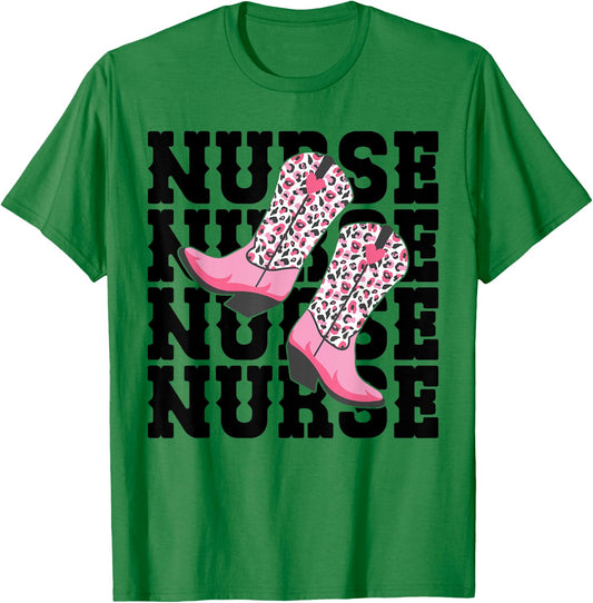 Funny Nurse Week Gifts Nurse Cowgirl Boots RN Nurse & LPN T-Shirt - T-Shirt | Irish Green