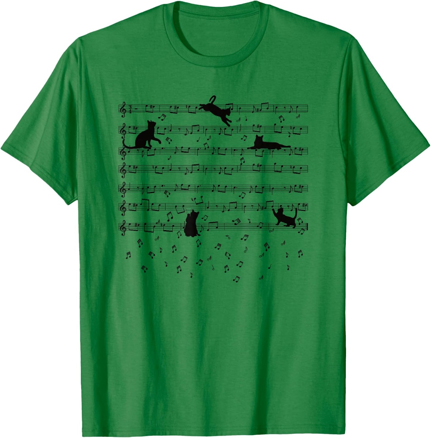 Cute Kitty Playing Music Note Clef Musician Music Cat Lover Small T-Shirt - T-Shirt | Irish Green