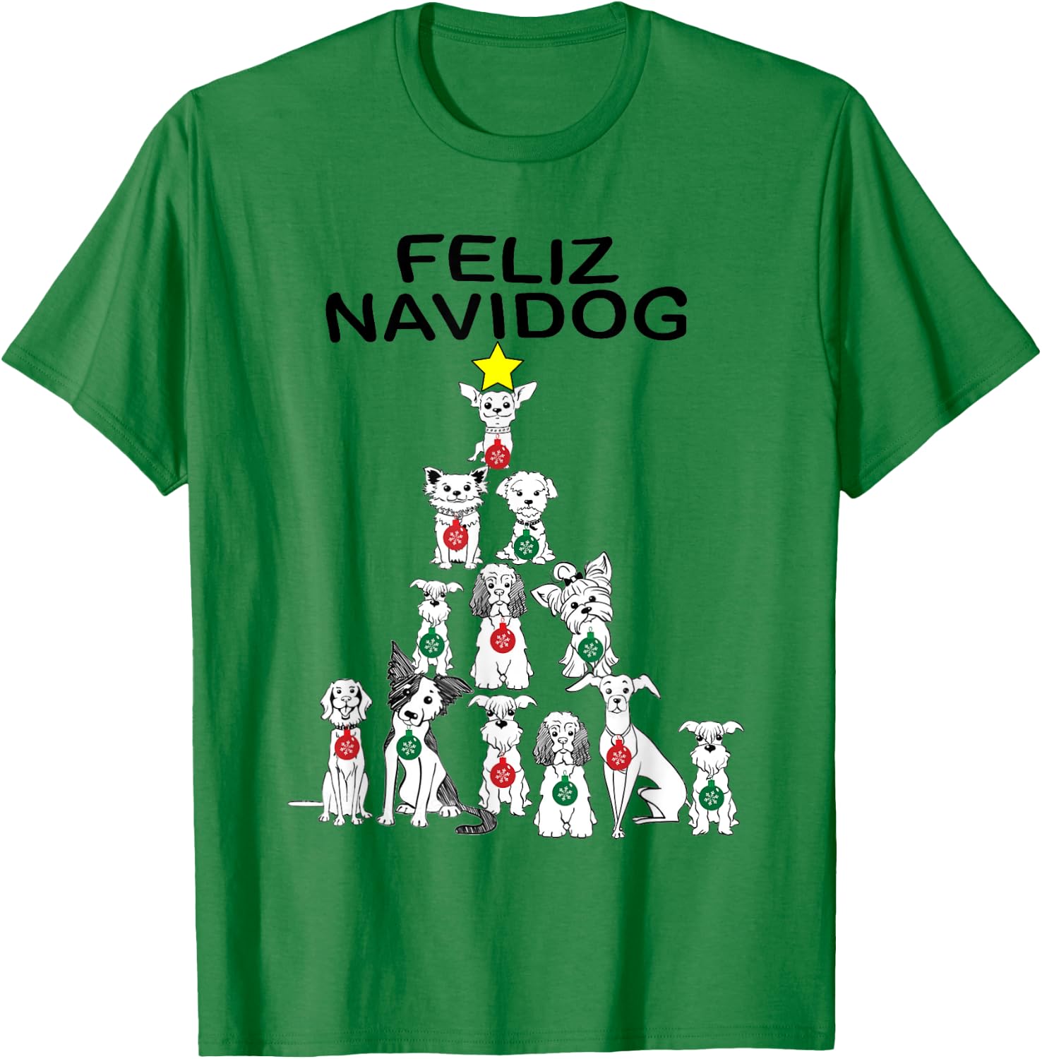 Feliz Navidog Funny Christmas Dog Cute Xmas Tree Dog Men Women Kids T-Shirt - T-Shirt | Irish Green
