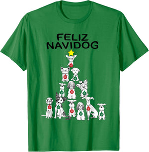 Feliz Navidog Funny Christmas Dog Cute Xmas Tree Dog Men Women Kids T-Shirt - T-Shirt | Irish Green